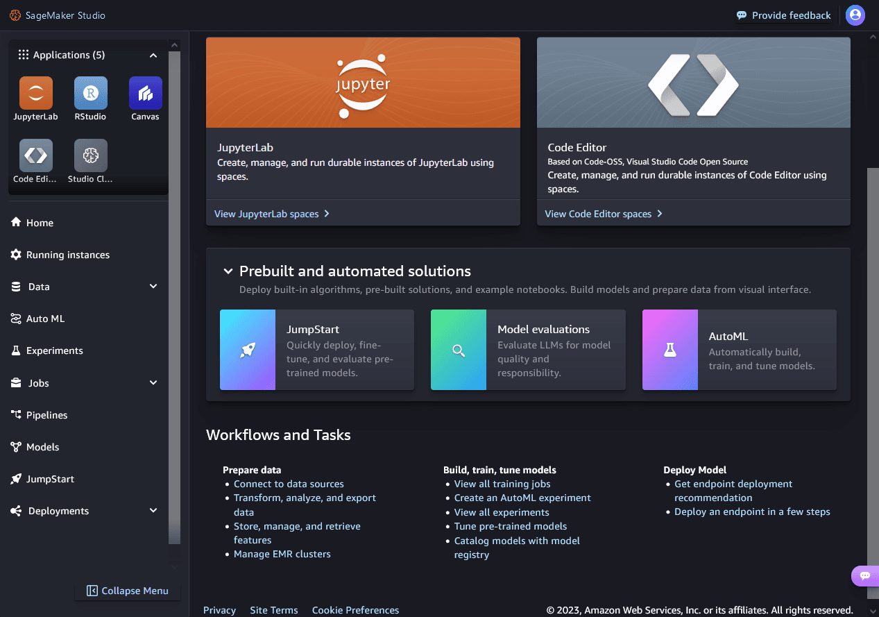 Screenshot of SageMaker Studio.