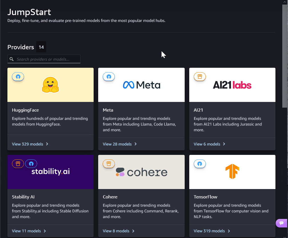 SageMaker Jumpstart screenshot.