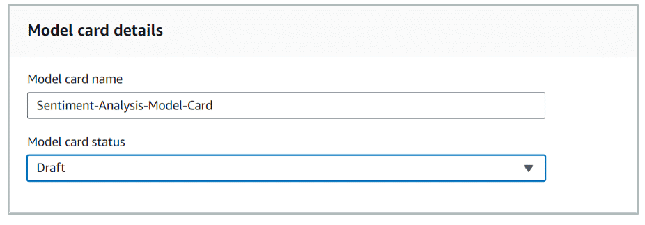 Screenshot of the SageMaker Model card details pane.